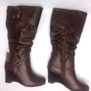 Faux Leather Boots with Buckle Detailing